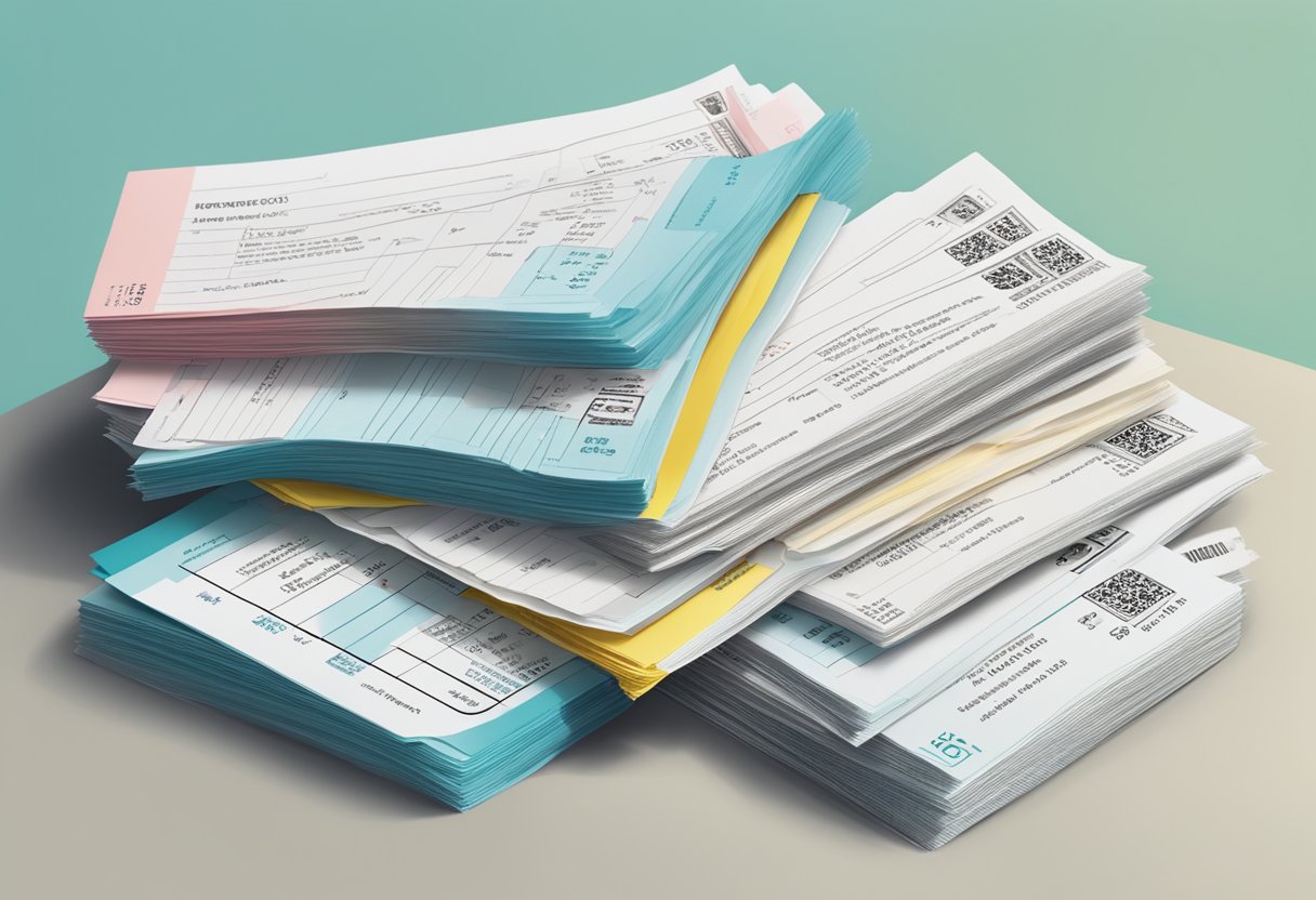 A stack of receipts from Tai Long money lender in Singapore, with "Frequently Asked Questions" prominently displayed