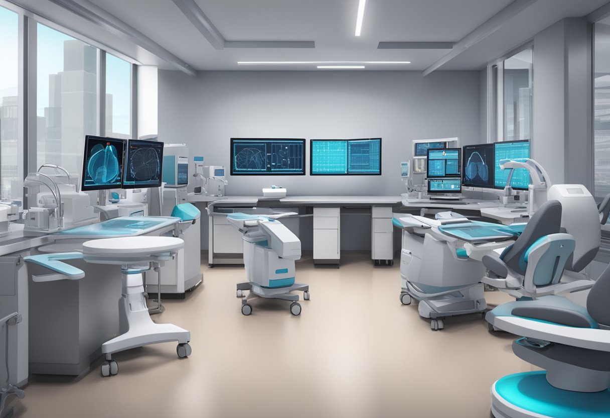 Cutting-edge equipment, monitors, and medical devices fill the modern cardiology lab, showcasing the latest advancements and innovations in the field