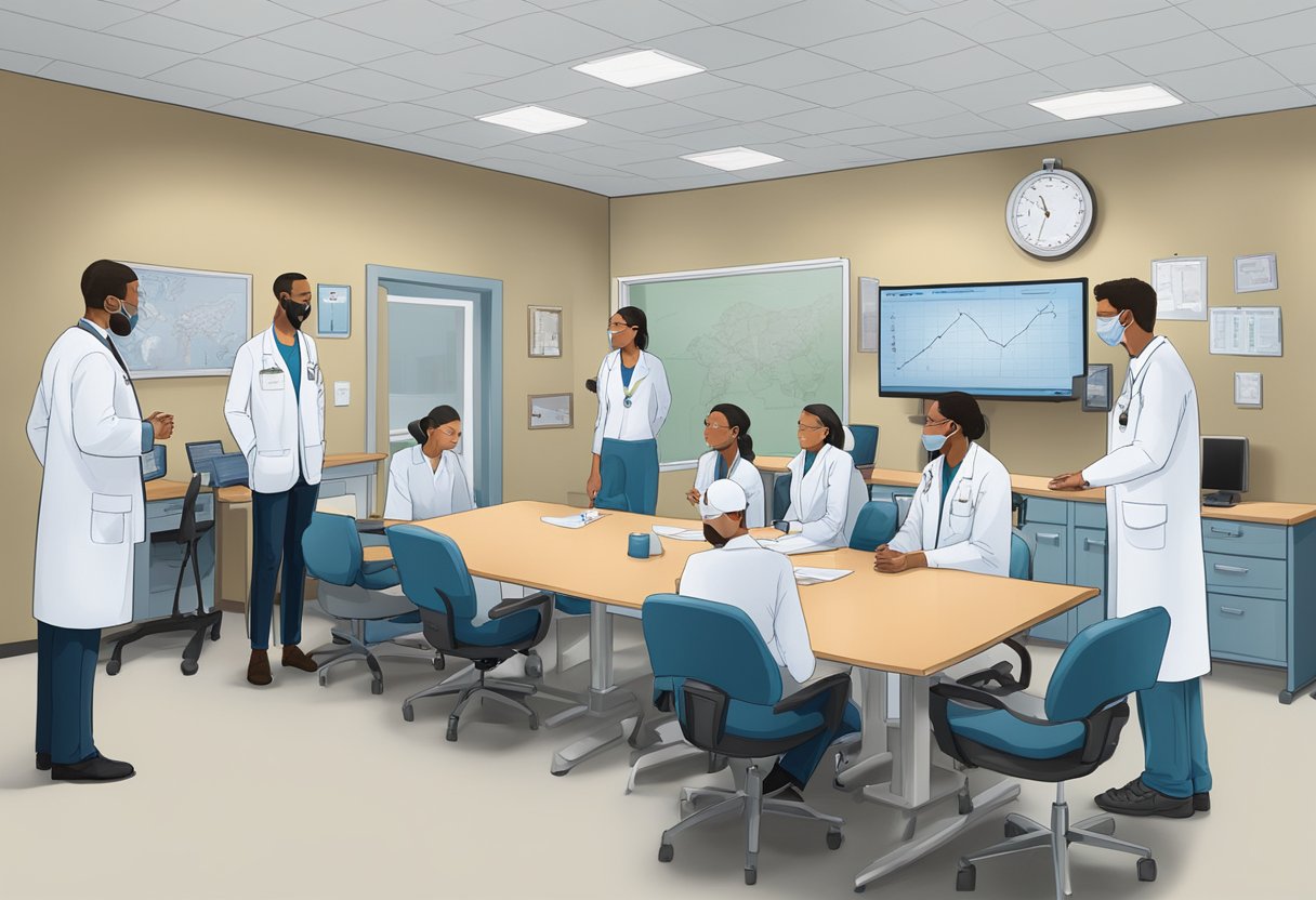 The TTSH Cardiology Team gathers around a conference table, discussing patient cases and treatment plans. Medical equipment and charts line the walls