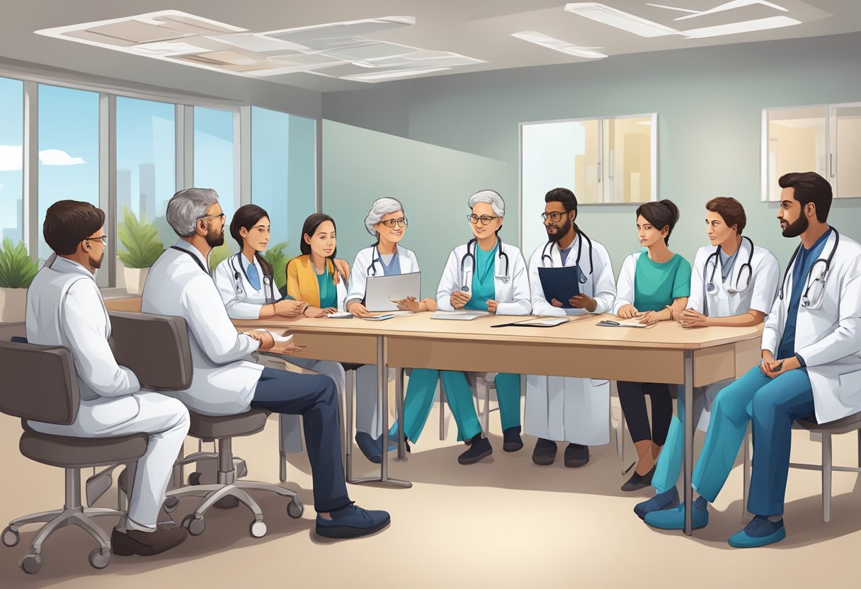 A group of ttsh cardiology doctors surrounded by patients, discussing frequently asked questions