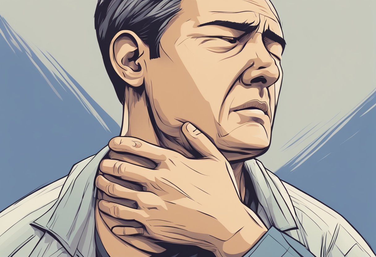 A person clutching their chest in pain, with a look of distress on their face