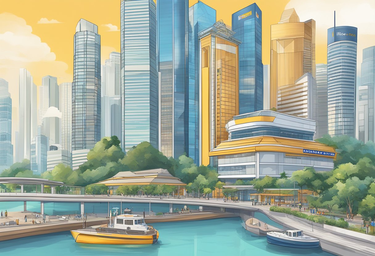 A directory of licensed money lenders in Singapore, with clear signage and a diverse range of logos and company names displayed prominently