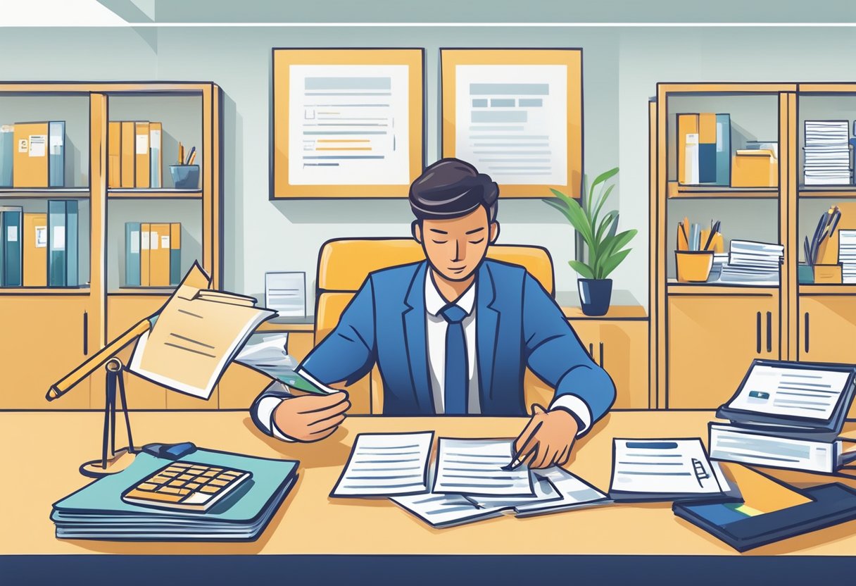 A person receiving a loan from a UK credit money lender, signing documents, and receiving funds in their bank account