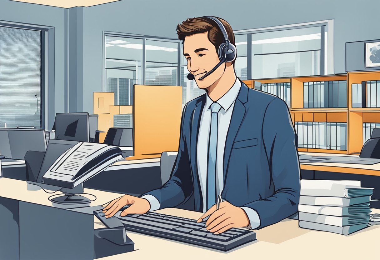 A customer service representative answers questions at a license money lender's office
