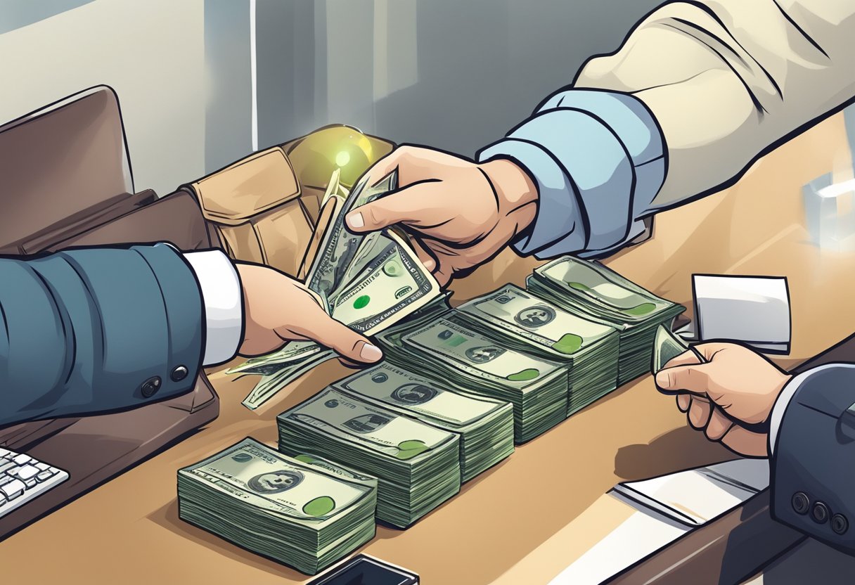 A pilot hands over money to a lender