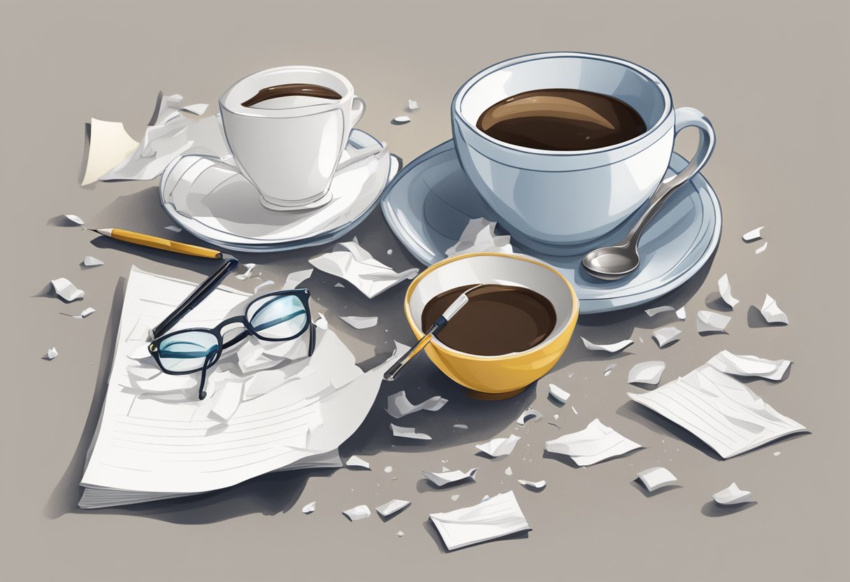 Cooper Manning's broken glasses lay on the ground next to a spilled coffee cup and a crumpled note