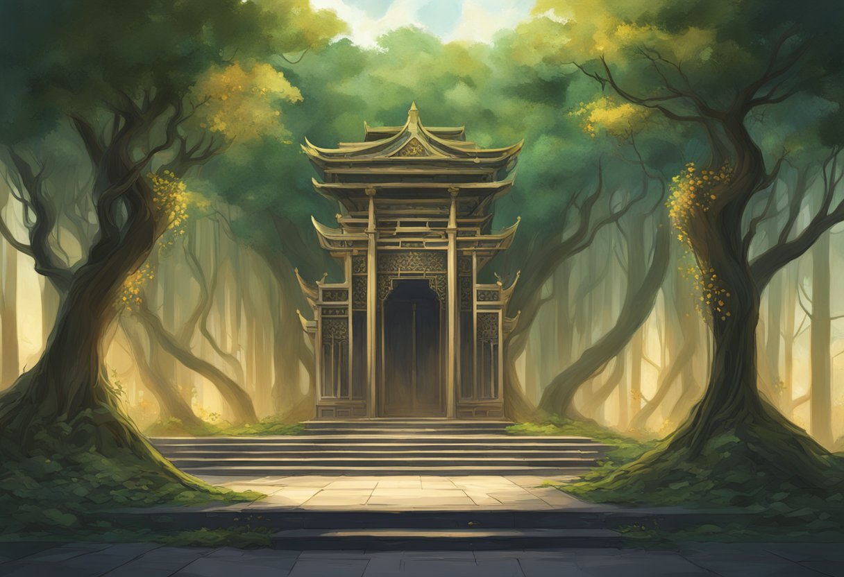 Azula's legacy: a deserted throne room, overgrown with vines, her crown lying abandoned on the ground, symbolizing her fall from power