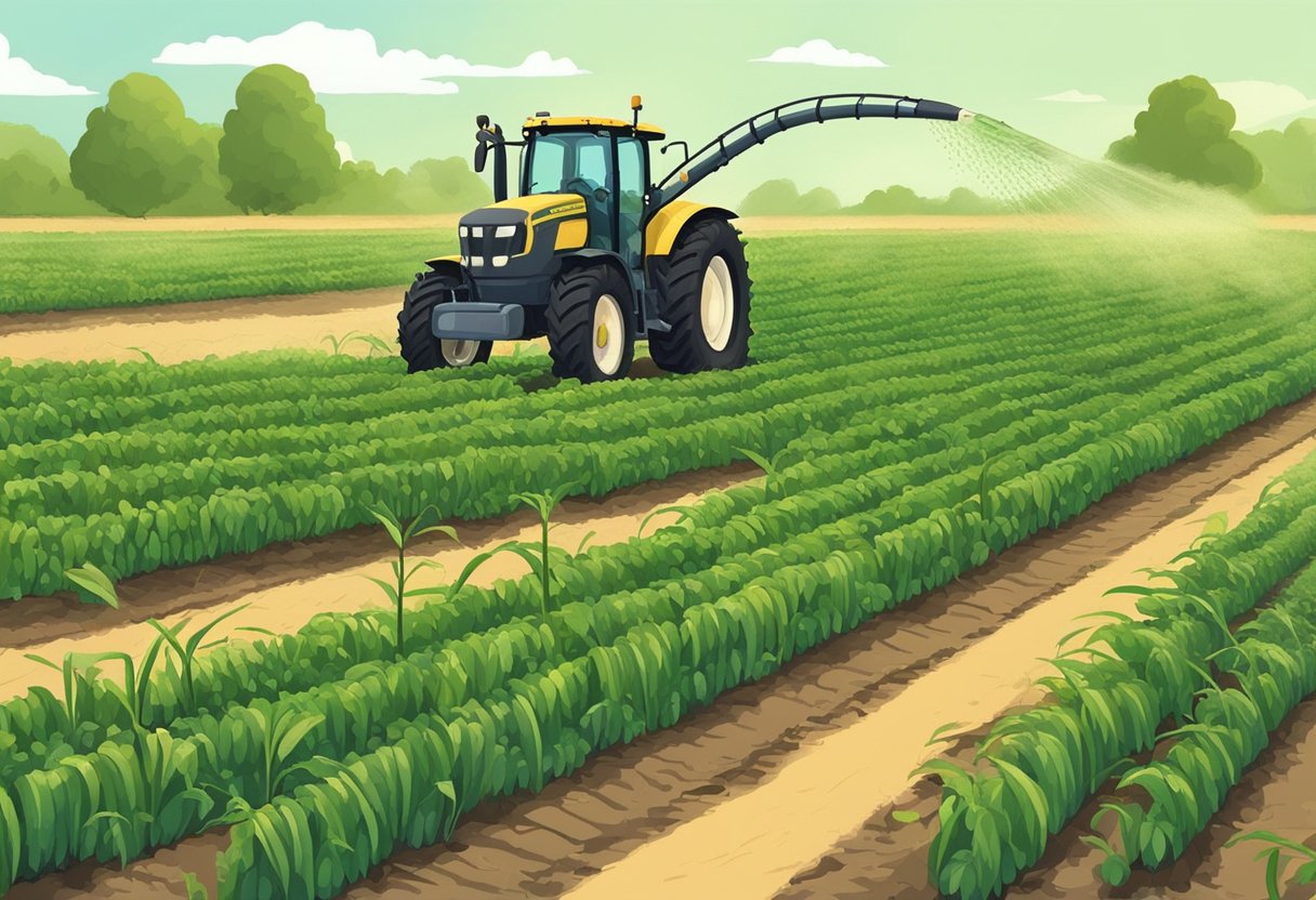 A farmer sprays pesticide on crops infested with armyworms