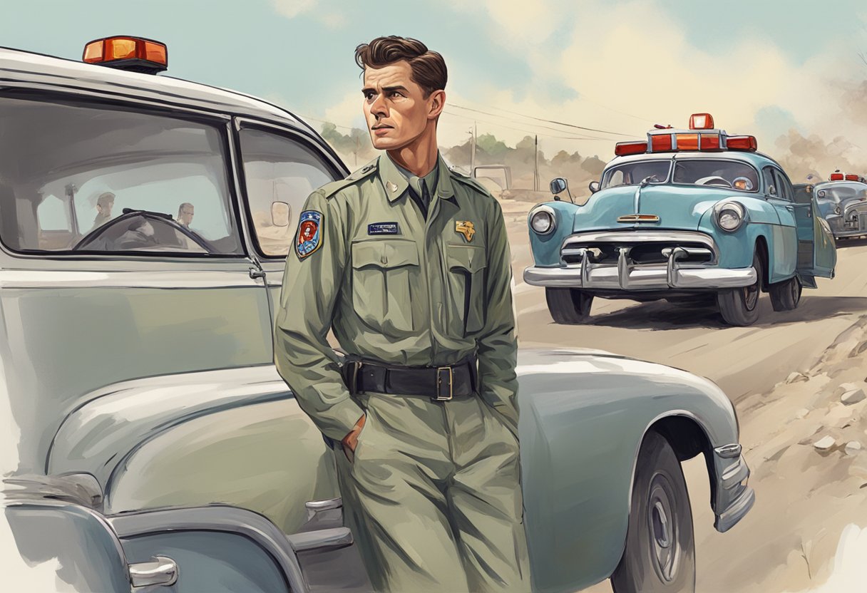 Desmond Doss's brother injured in a car accident. ambulance rushing him to the hospital. Desmond's worried expression as he watches from the sidelines