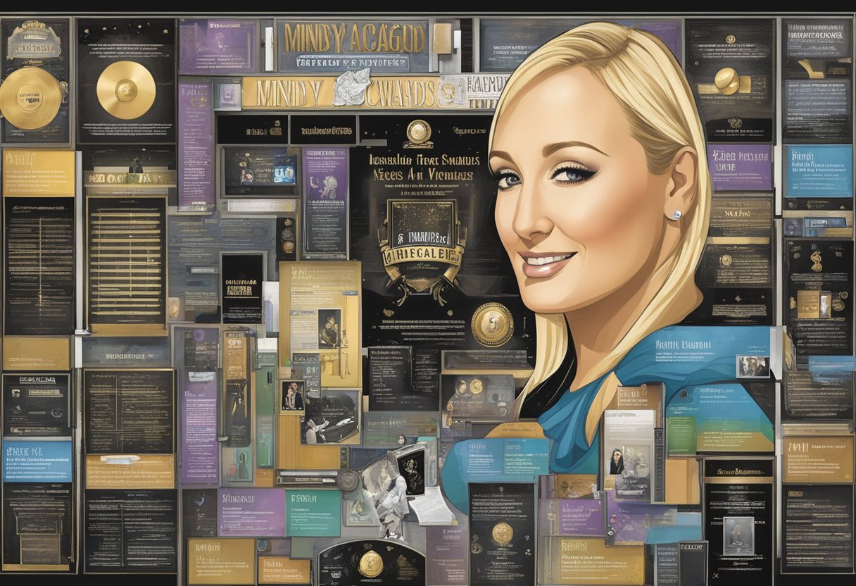 Mindy McCready's chart-topping successes are depicted through a series of music awards and accolades displayed on a wall