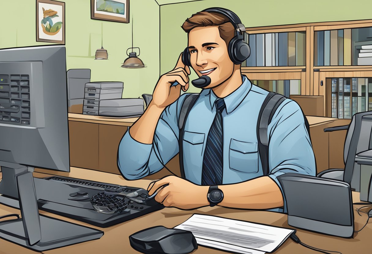 A customer service representative answers phone calls and emails at Scorpion Pest Control Service