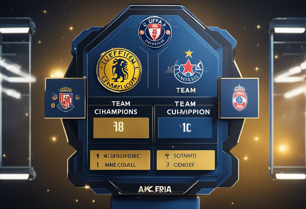 A podium displaying the coefficient ranking system with team logos. A chart showing the qualification process for the UEFA Champions League