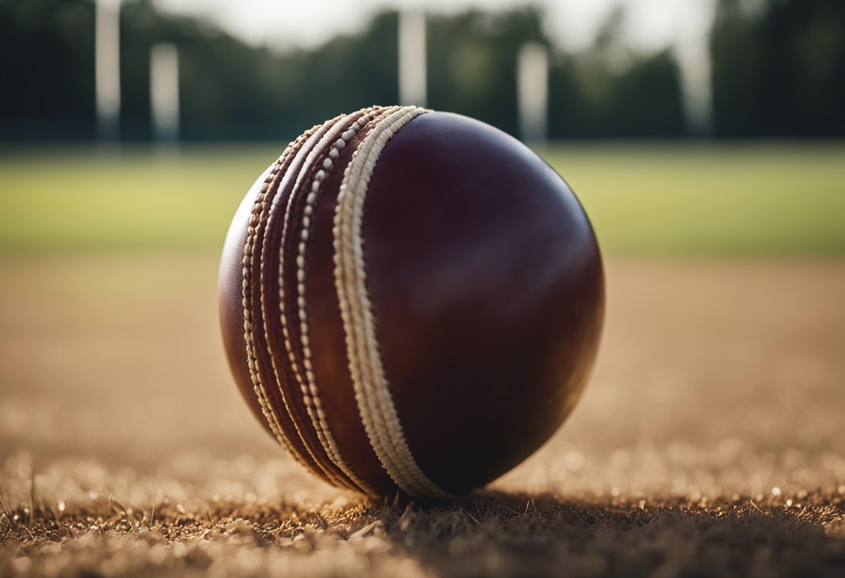 A cricket ball flying through the air towards the wicket, as fielders strategically position themselves around the field