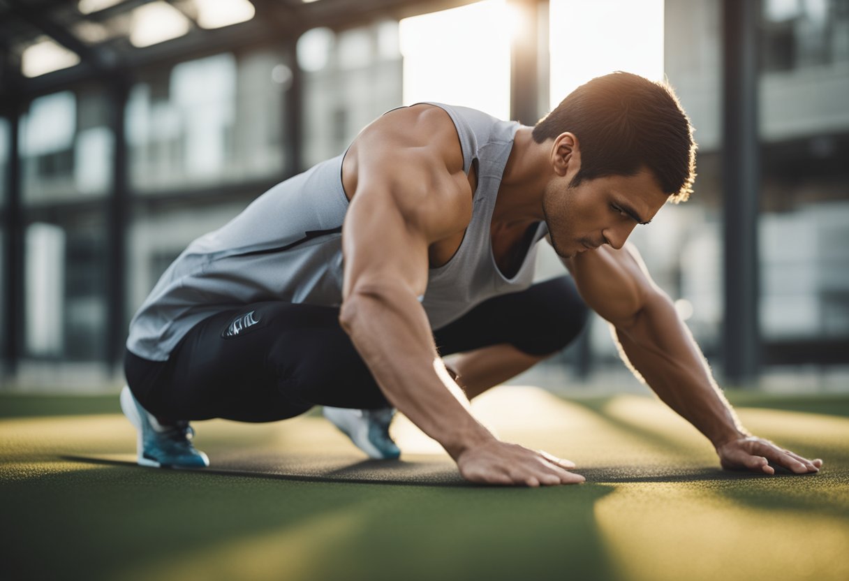 A person stretching their muscles and doing light cardio before starting a workout