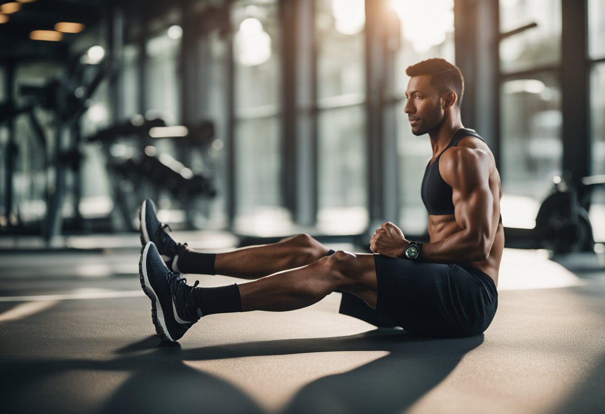 A person stretching their muscles before exercising, with a focus on the body's increased blood flow and flexibility