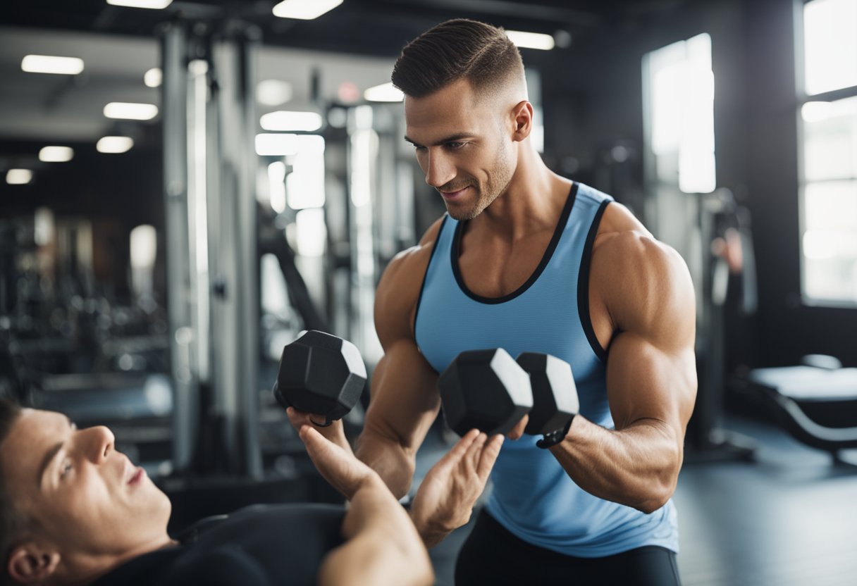 A professional trainer guides a client through safe and effective workout techniques, demonstrating proper form and providing personalized instruction