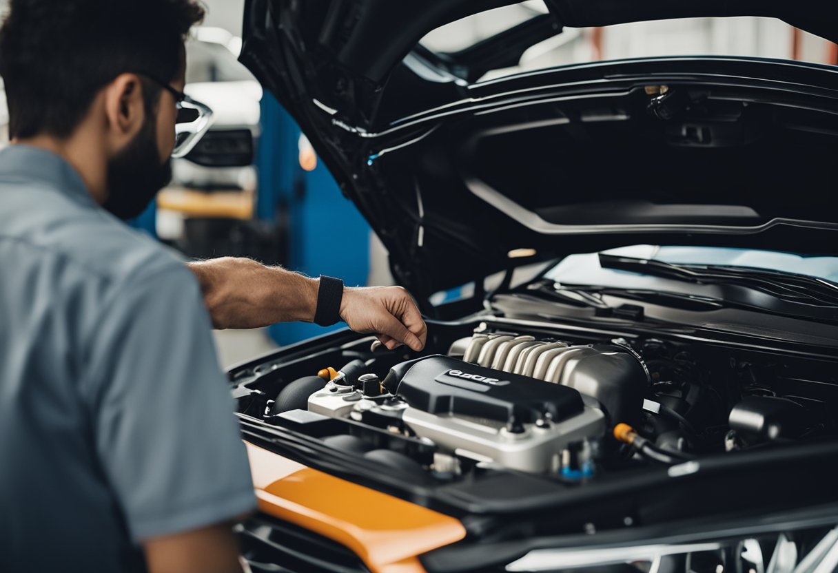 A mechanic tests a Honda Civic after replacing spark plugs