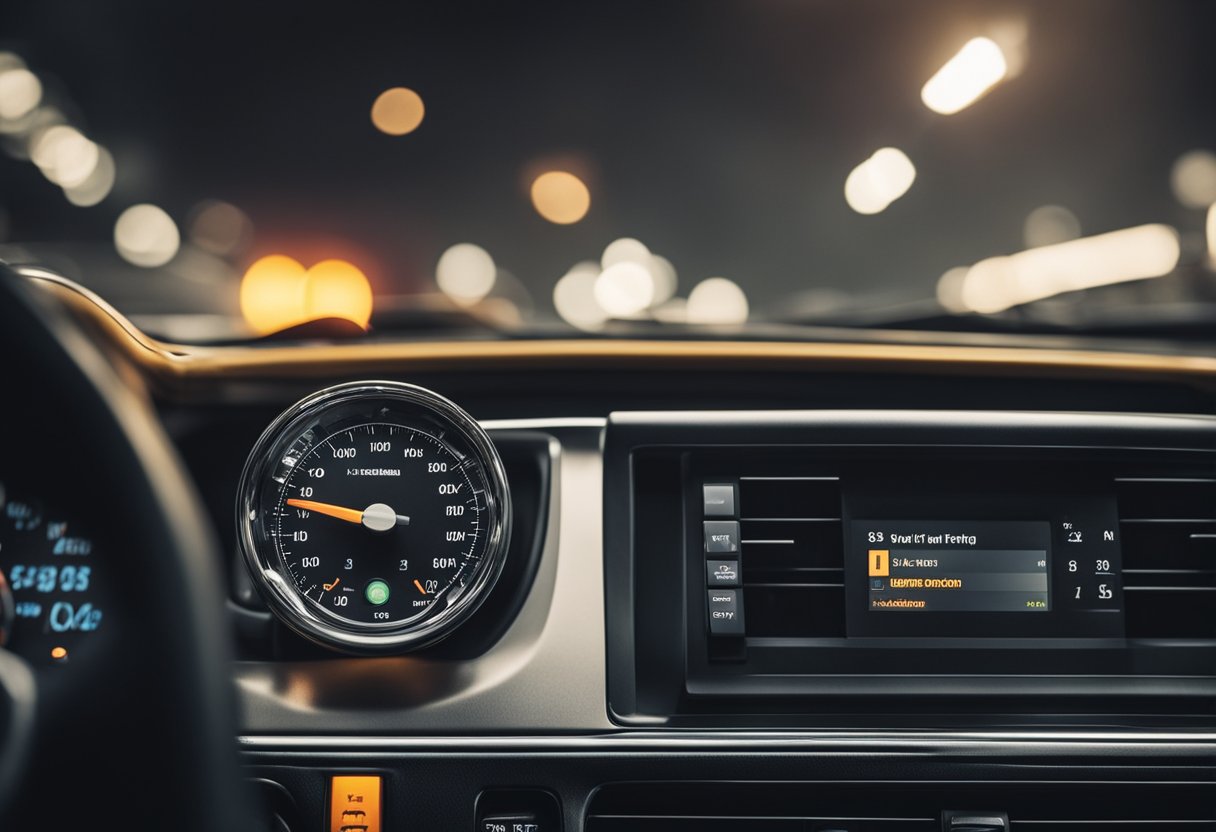 A car with a warning light on the dashboard, indicating a failing alternator. Smoke may be seen coming from the engine