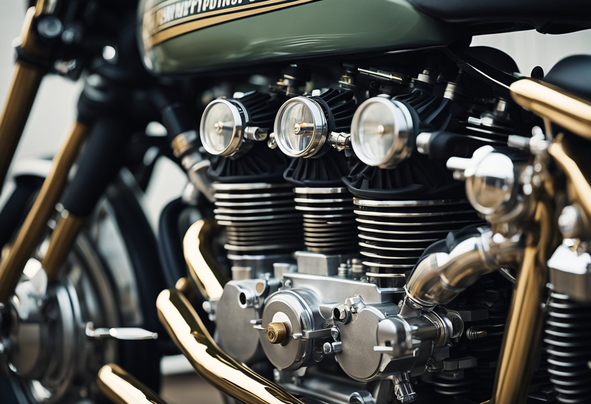 Multiple carburetors being tuned and synchronized on a motorcycle