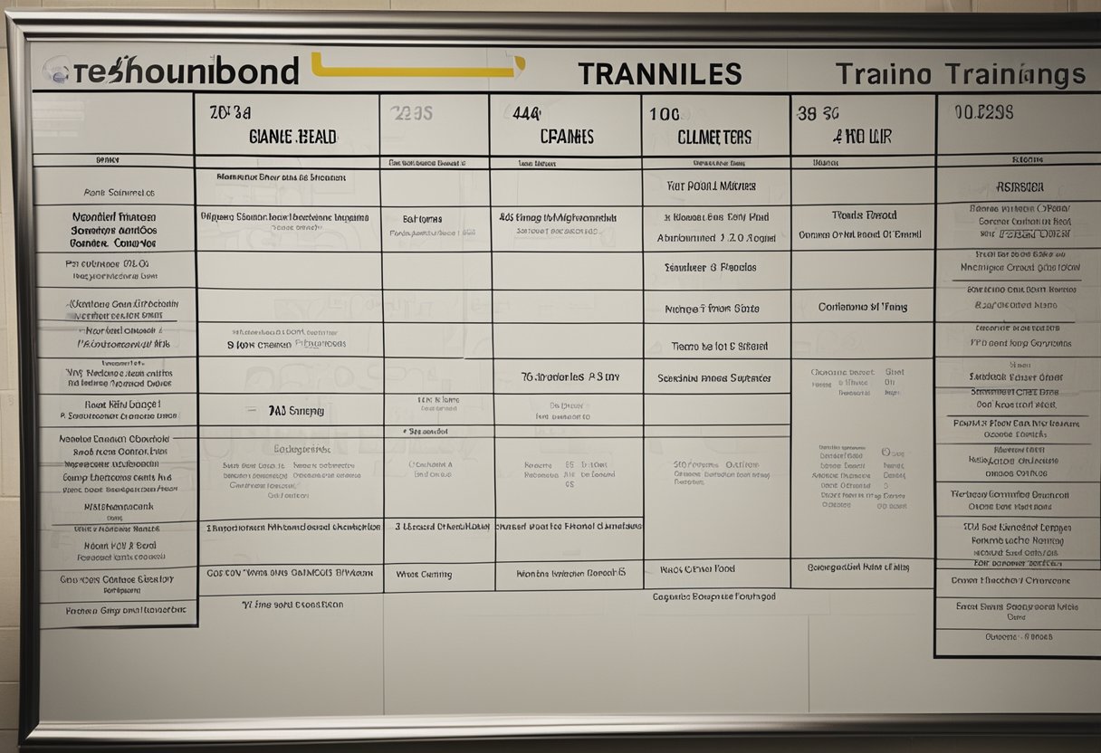 Athletic equipment scattered, some old and worn, others new and pristine. A coach's whiteboard displays training schedules and goals