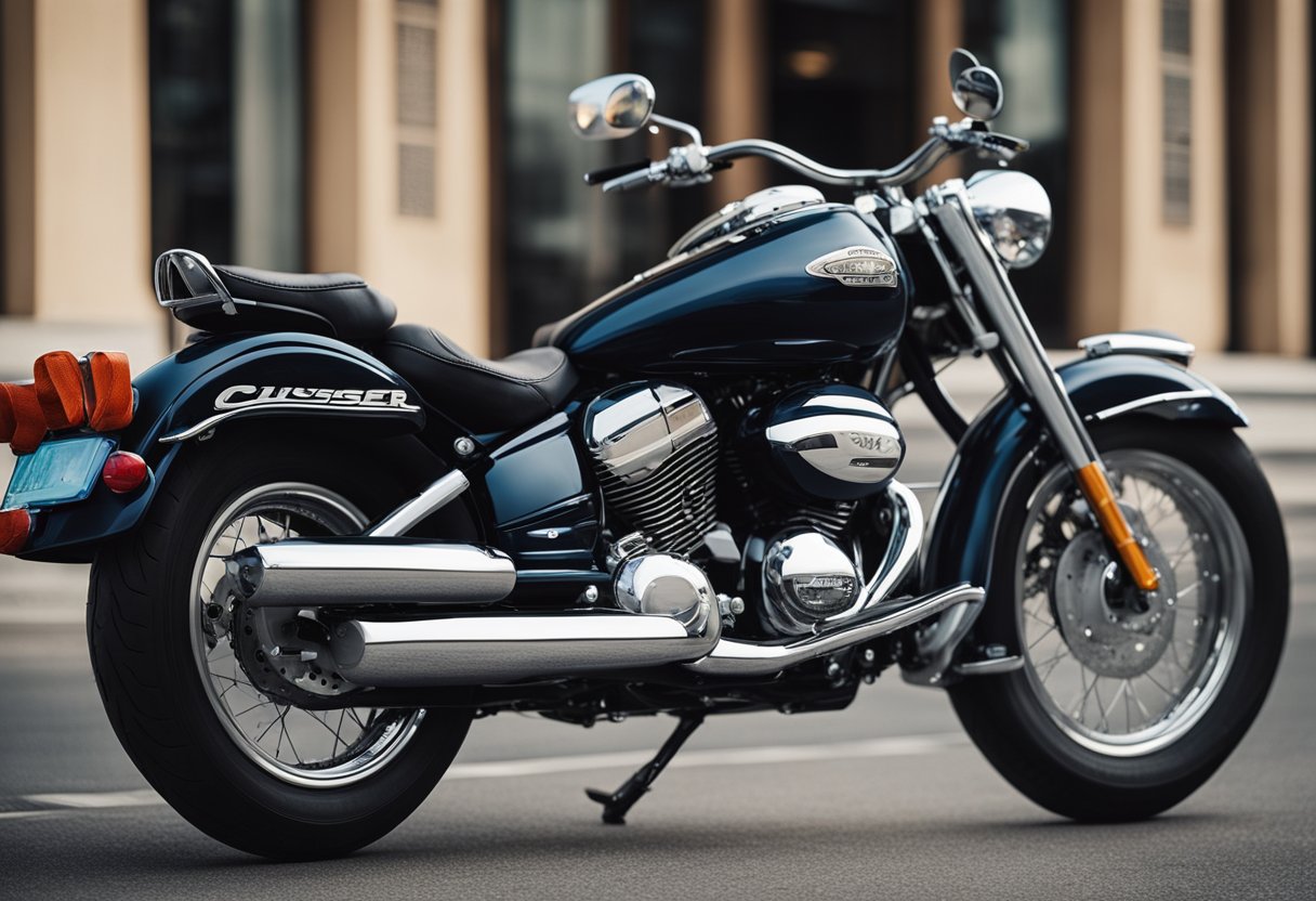 A cruiser motorcycle with plush seating and advanced safety features on a scenic long road trip