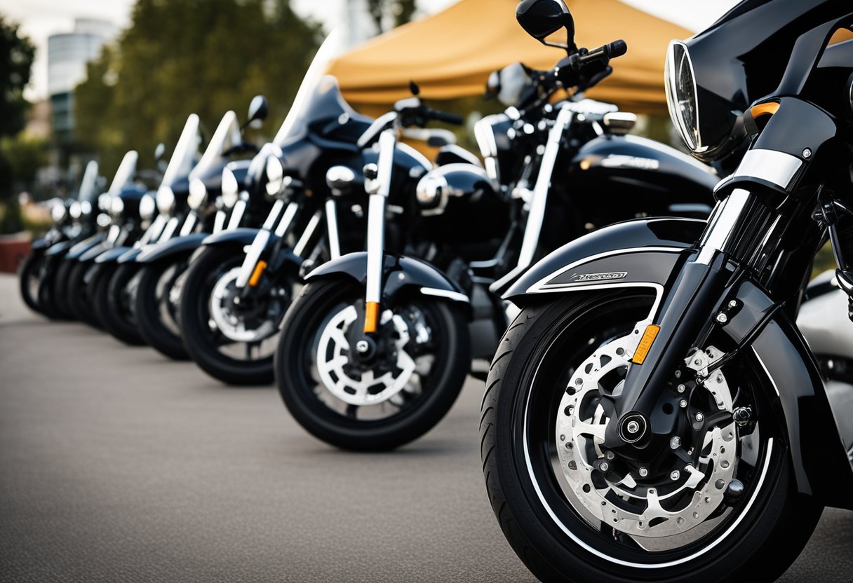 A lineup of sleek, powerful cruiser motorcycles, each equipped with spacious seats and advanced suspension for a smooth, comfortable ride on long trips