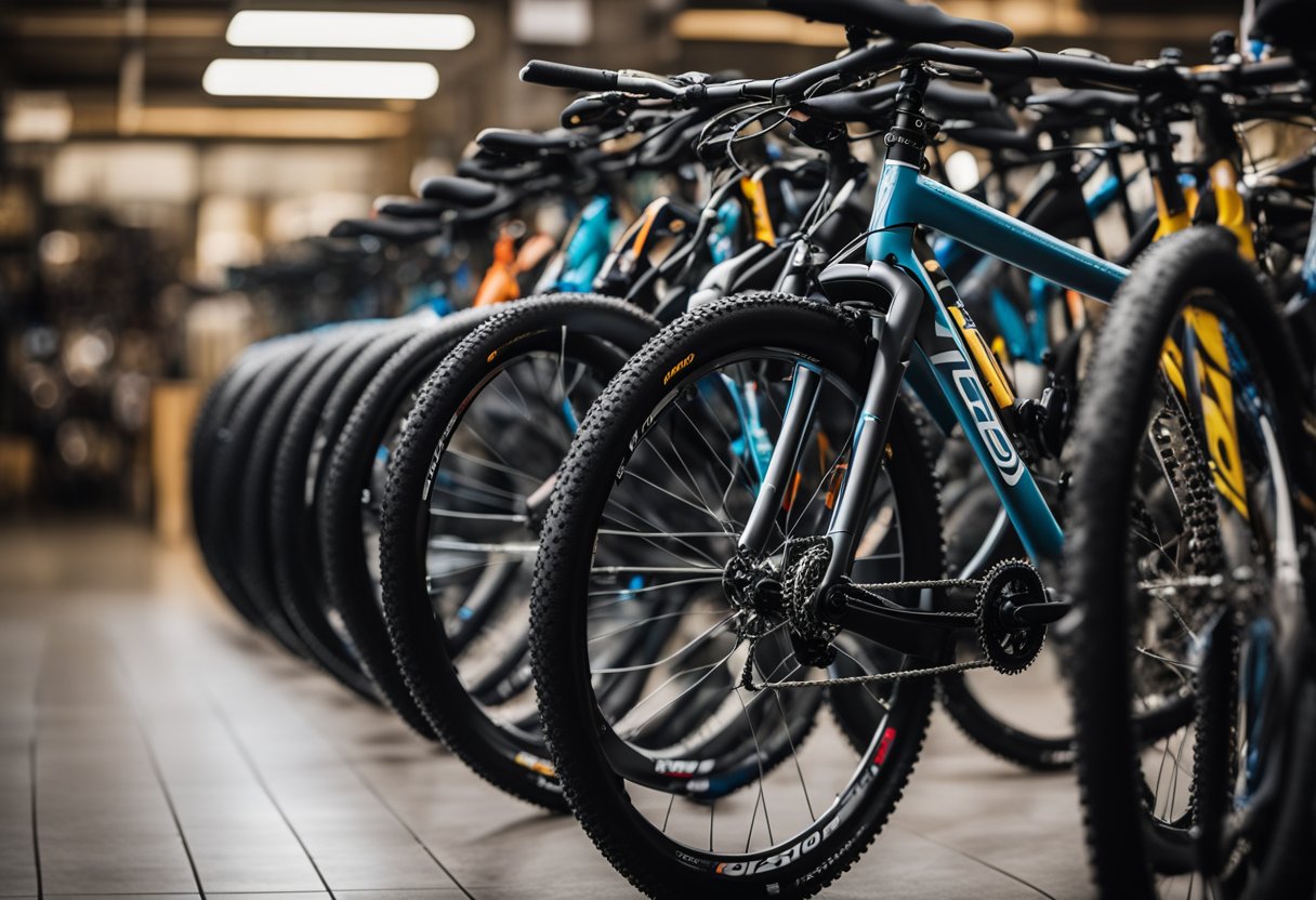 A group of lightweight mountain bikes arranged neatly under $1000 price tag, with labels indicating different categories