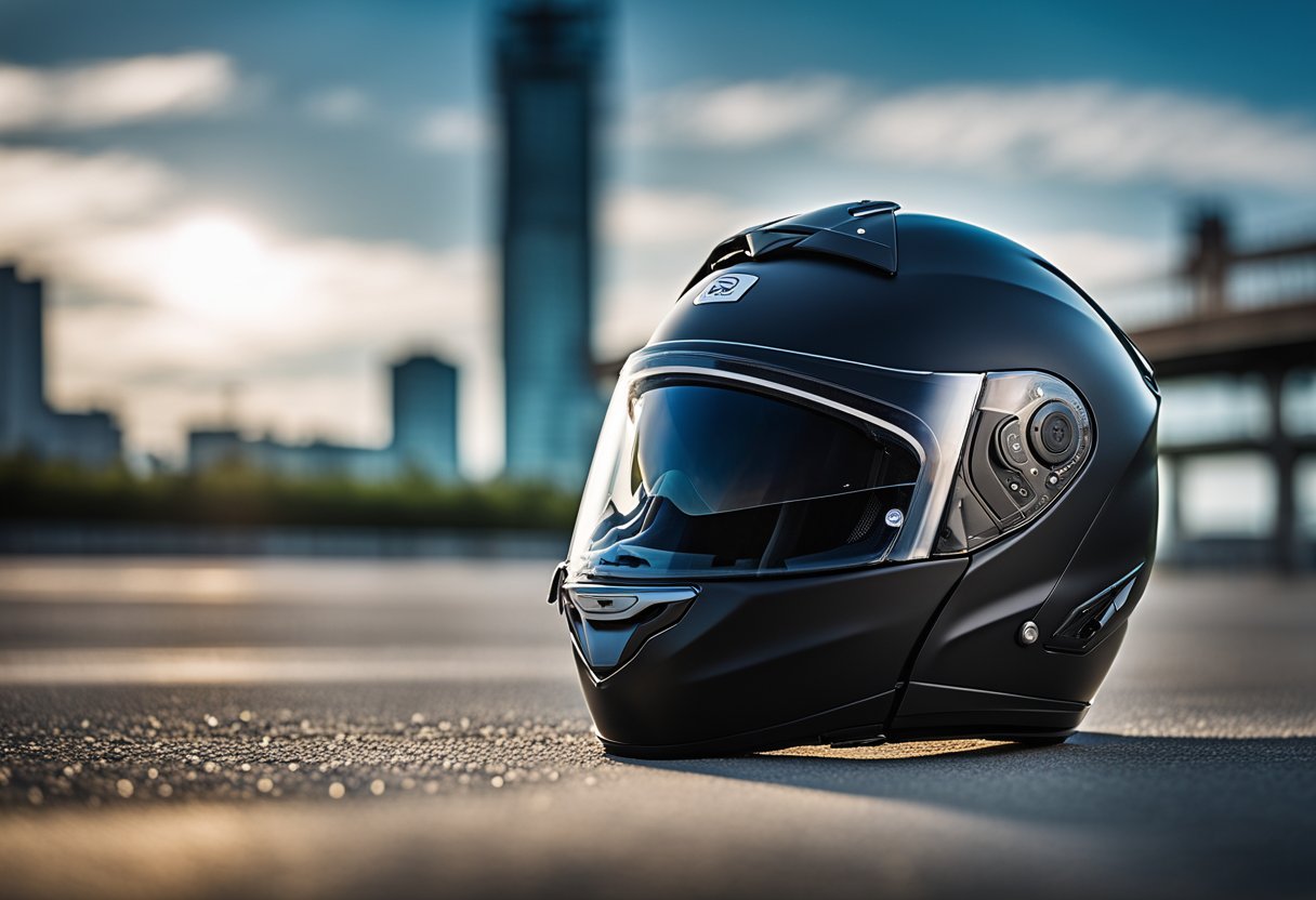 A motorcycle helmet with modular design, integrated Bluetooth, and sleek aerodynamic shape