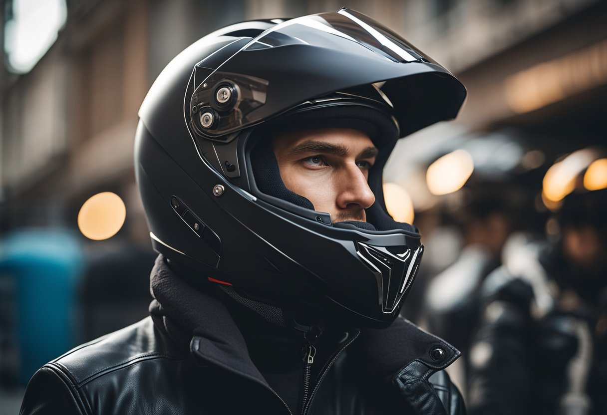 A rider effortlessly adjusts the modular Bluetooth motorcycle helmet for a perfect fit and feels comfortable as they prepare for a ride