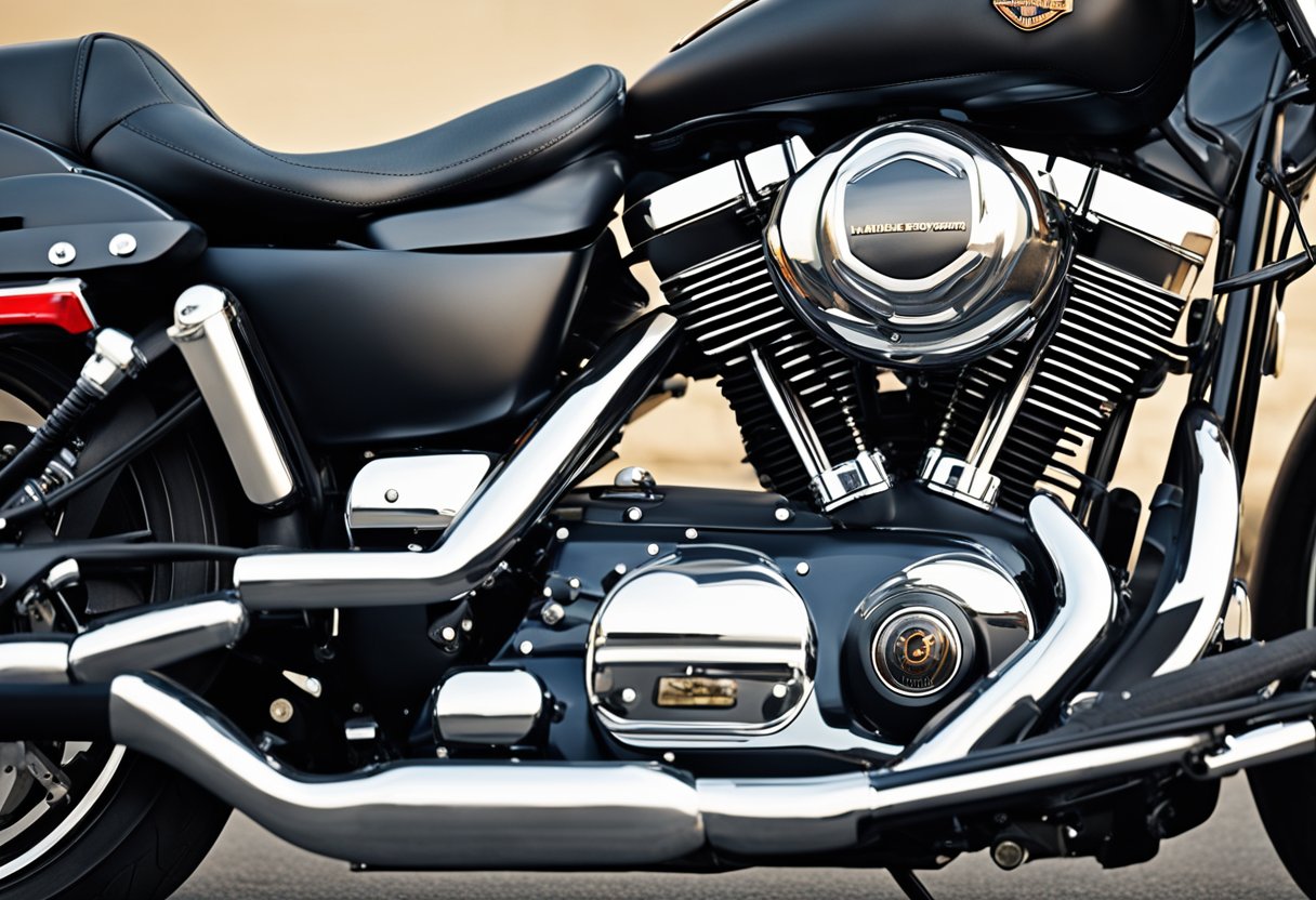 A Harley Davidson motorcycle with a loud slip-on exhaust system installed, emitting a deep and powerful sound