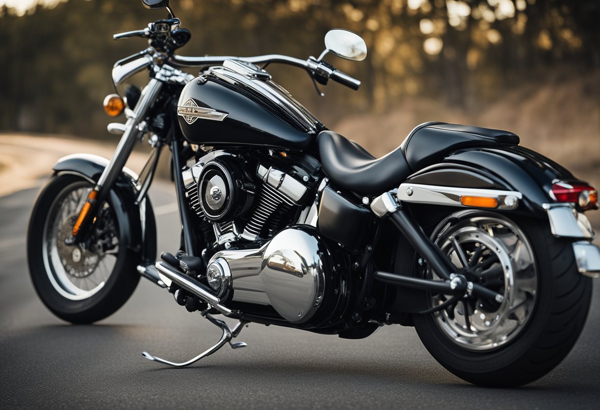 A Harley Davidson motorcycle with a loud slip-on exhaust, emitting a deep, powerful sound as it speeds down a winding road