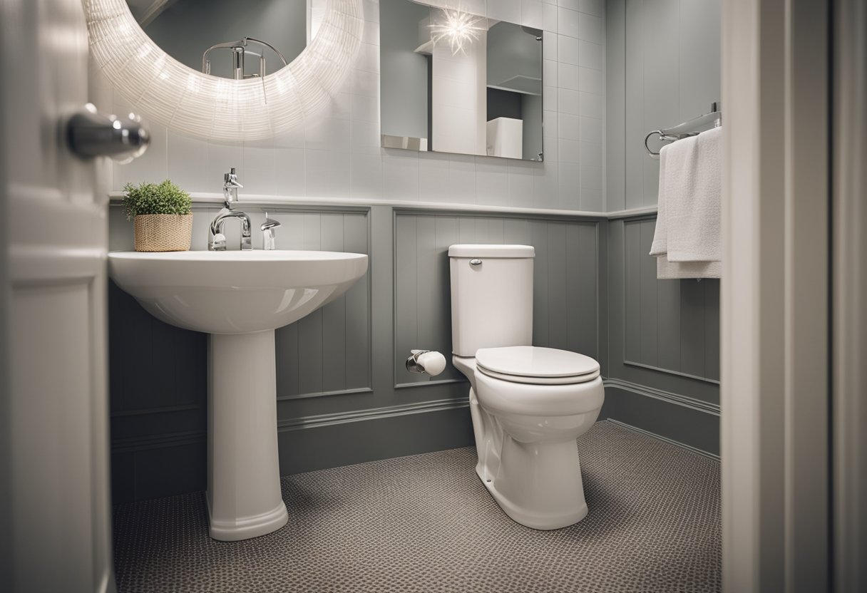 A water closet with plumbing fixtures in a private bathroom design