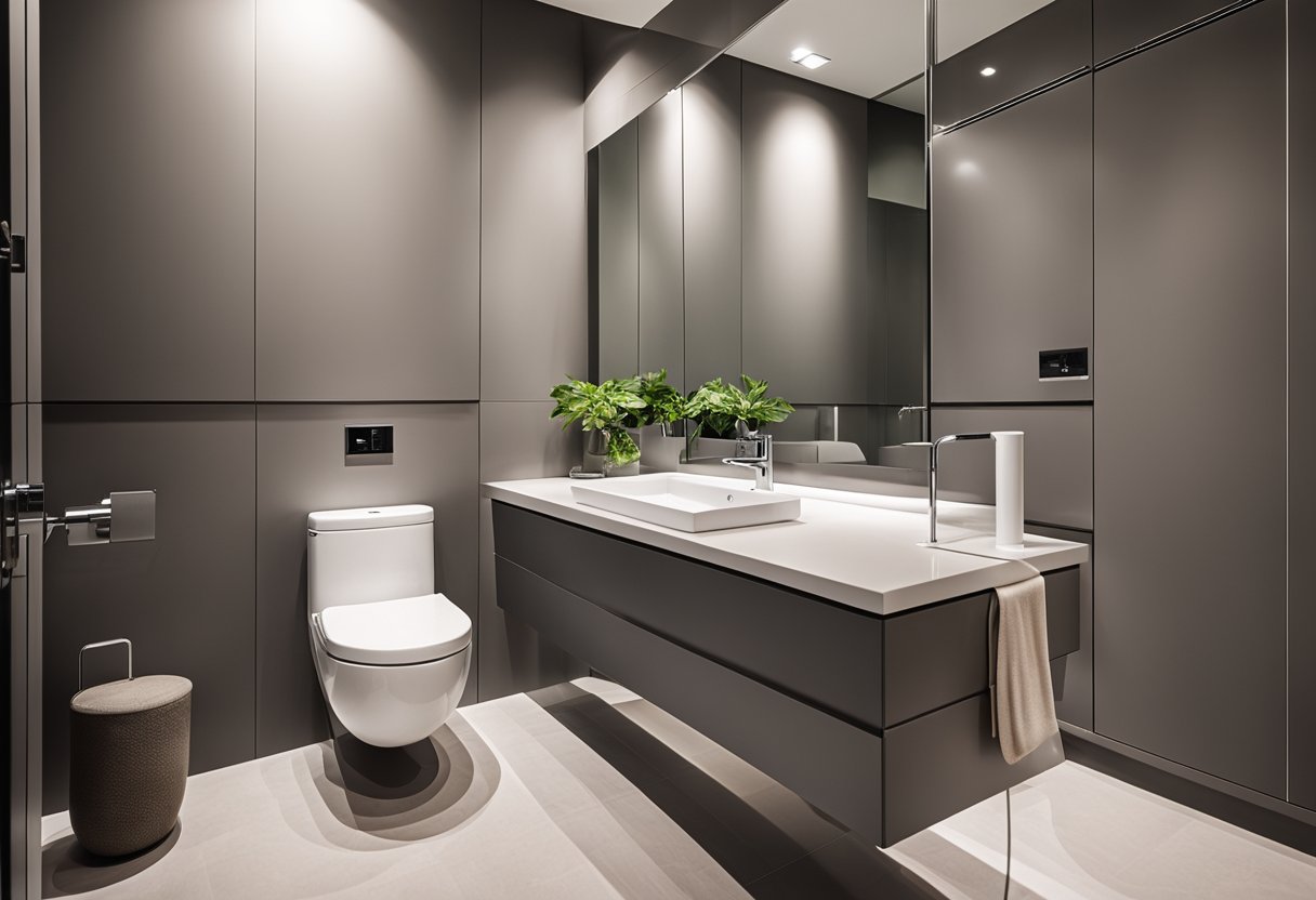 A modern water closet with sleek fixtures in a private bathroom design