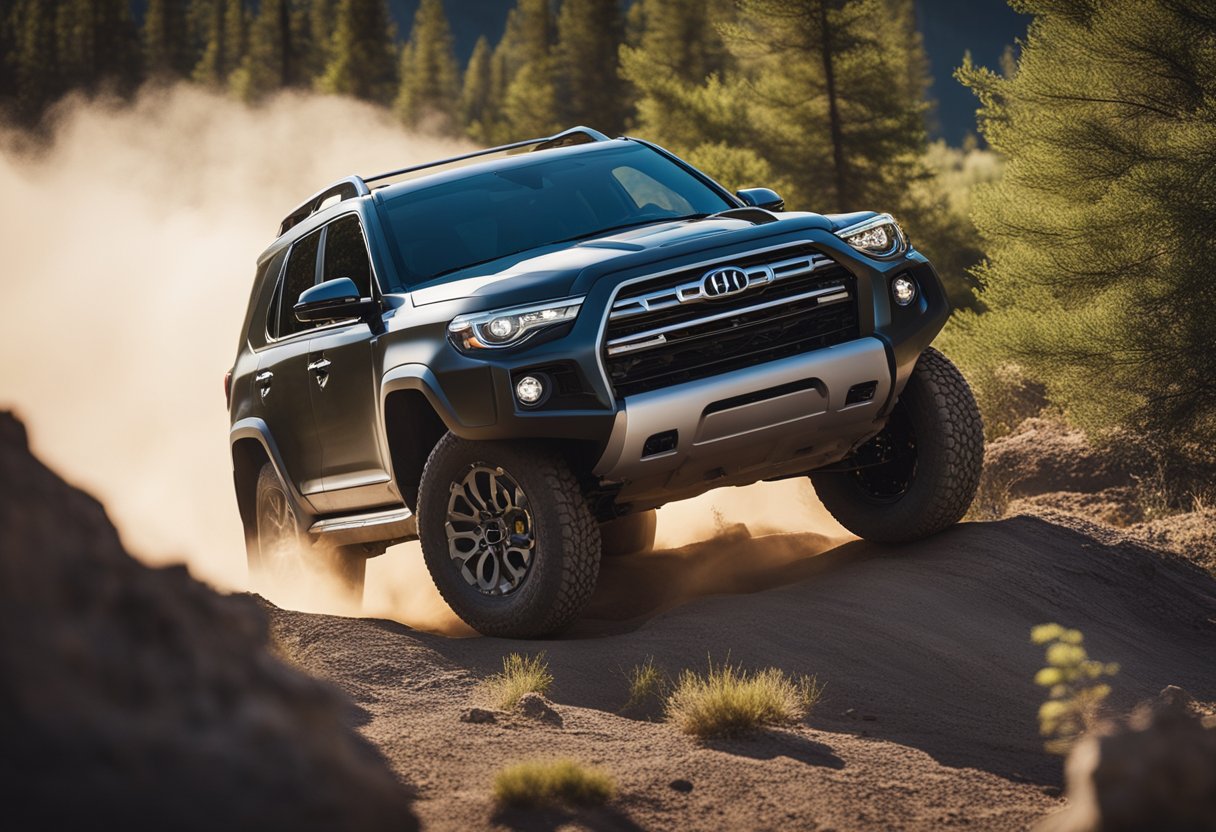 Off-road SUVs navigating rugged terrain with families aboard, showcasing their capability and adventure-ready features