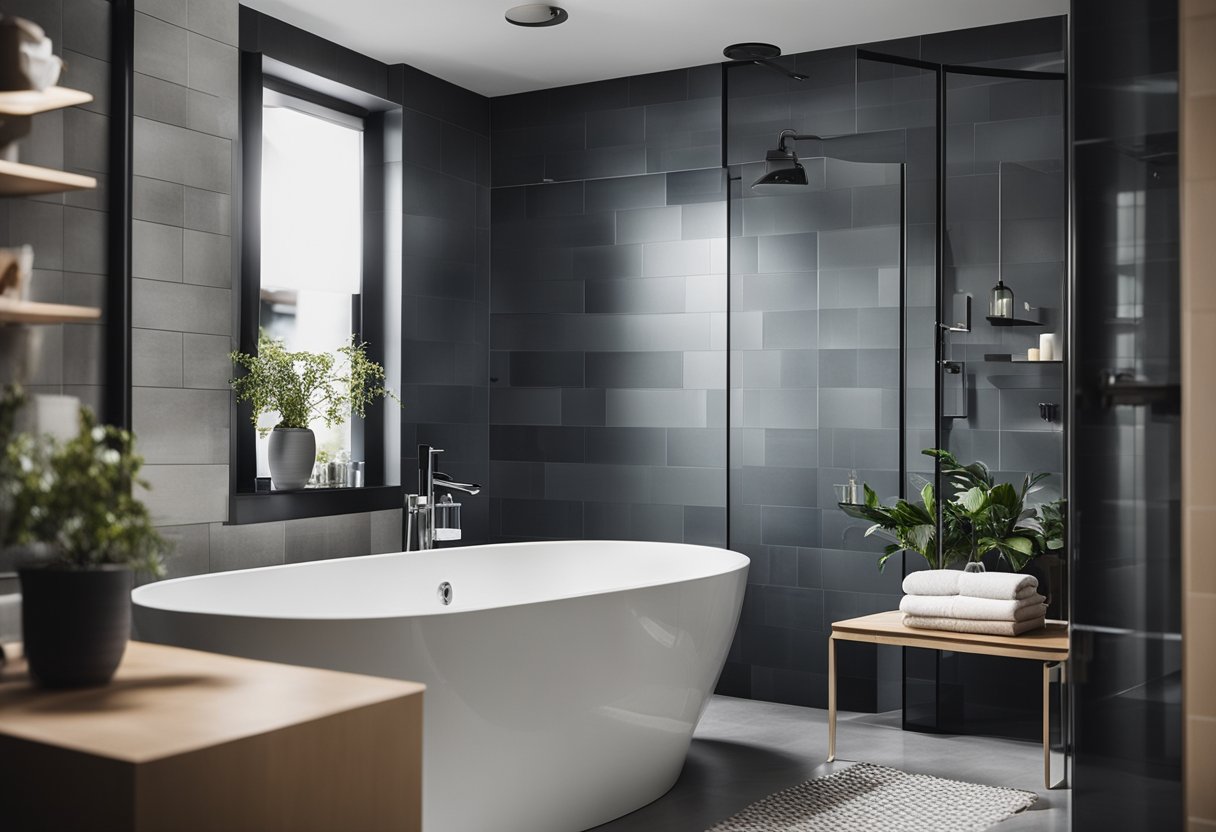 A bathroom with a tub and shower side by side, showcasing various design and accessibility options