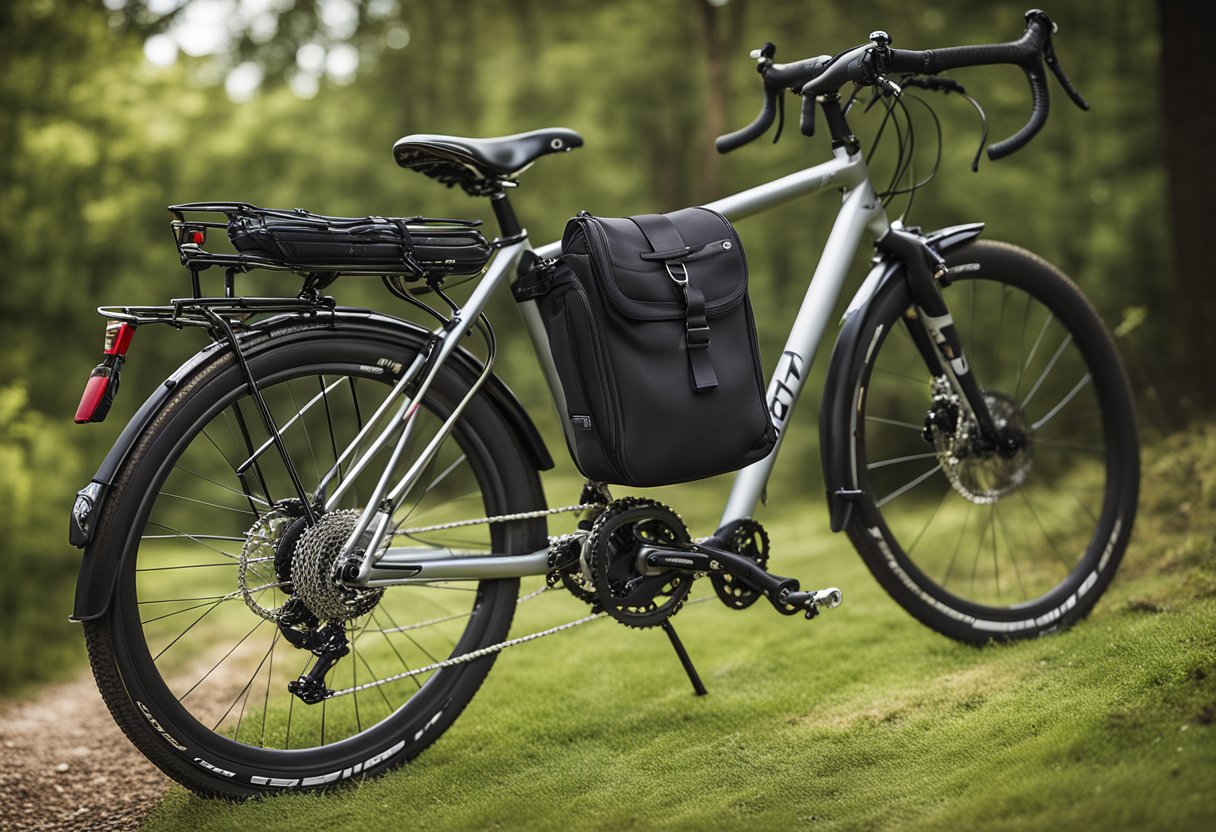 A touring bike with various saddlebag mounting options, including rear rack, seatpost attachment, and frame-mounted options