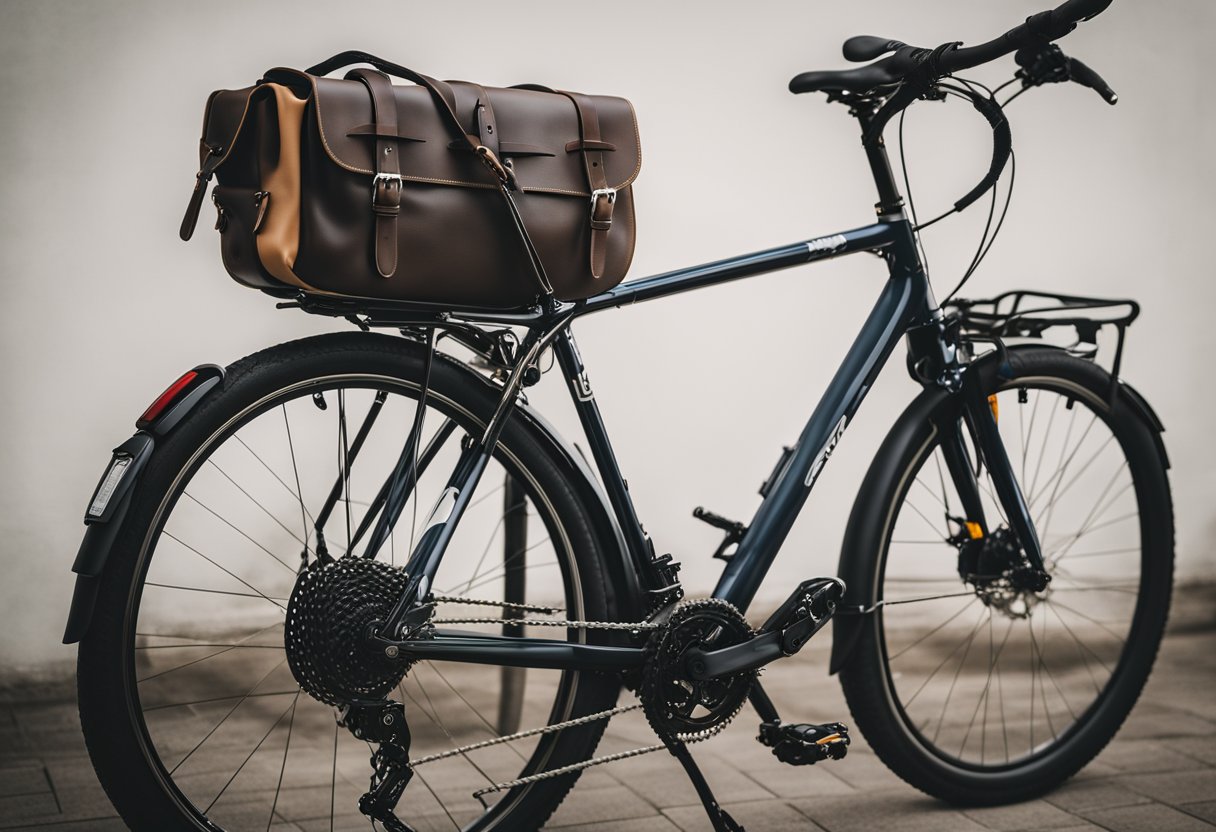 Touring bike with various saddlebag mounting options displayed against a neutral background