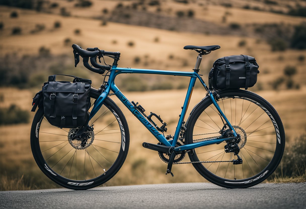 Touring bike with various saddlebag mounting options, showcasing weight distribution