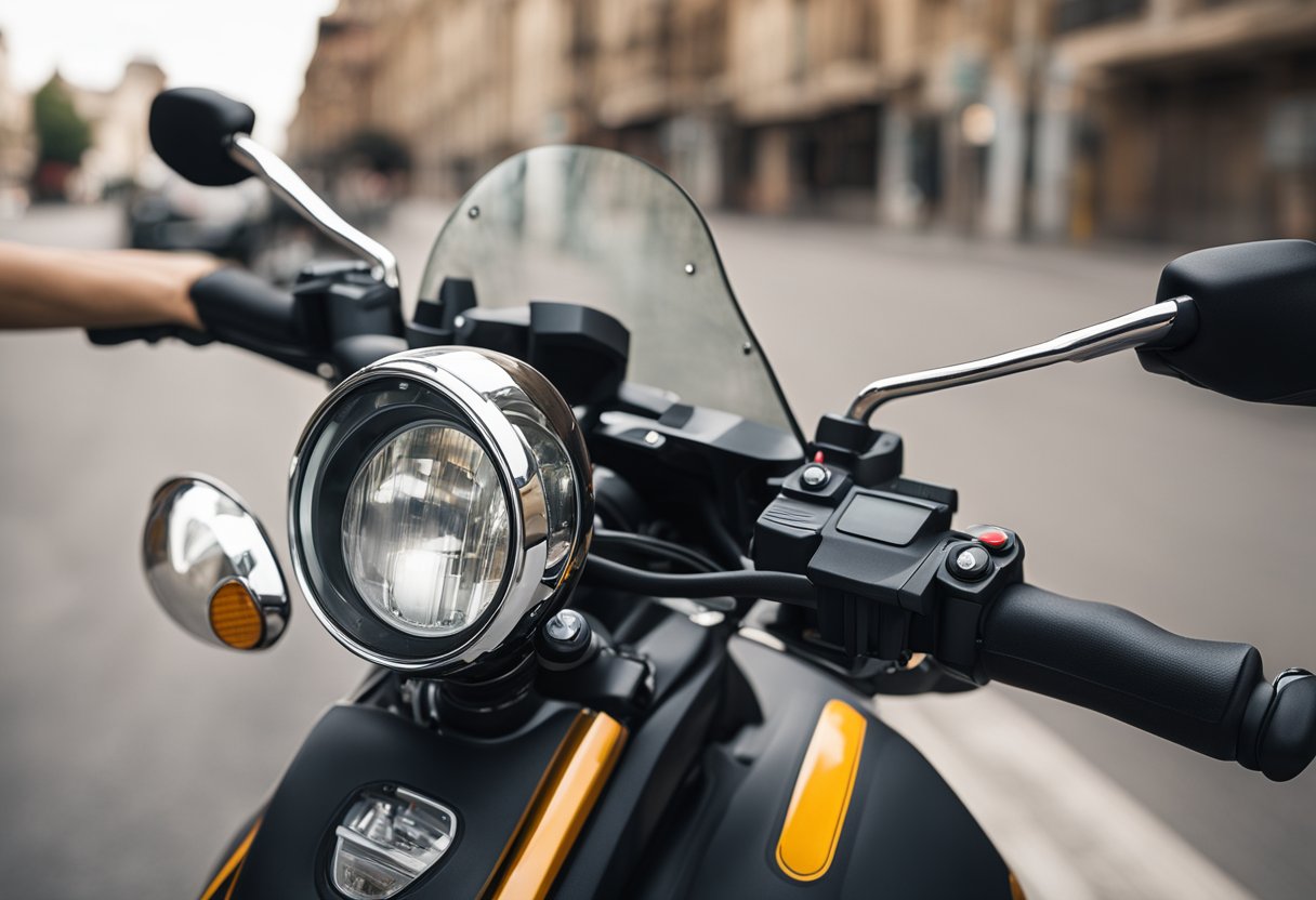 Motorcycle hand signals: left arm extended for left turn, right arm extended for right turn, arm bent upward for stop