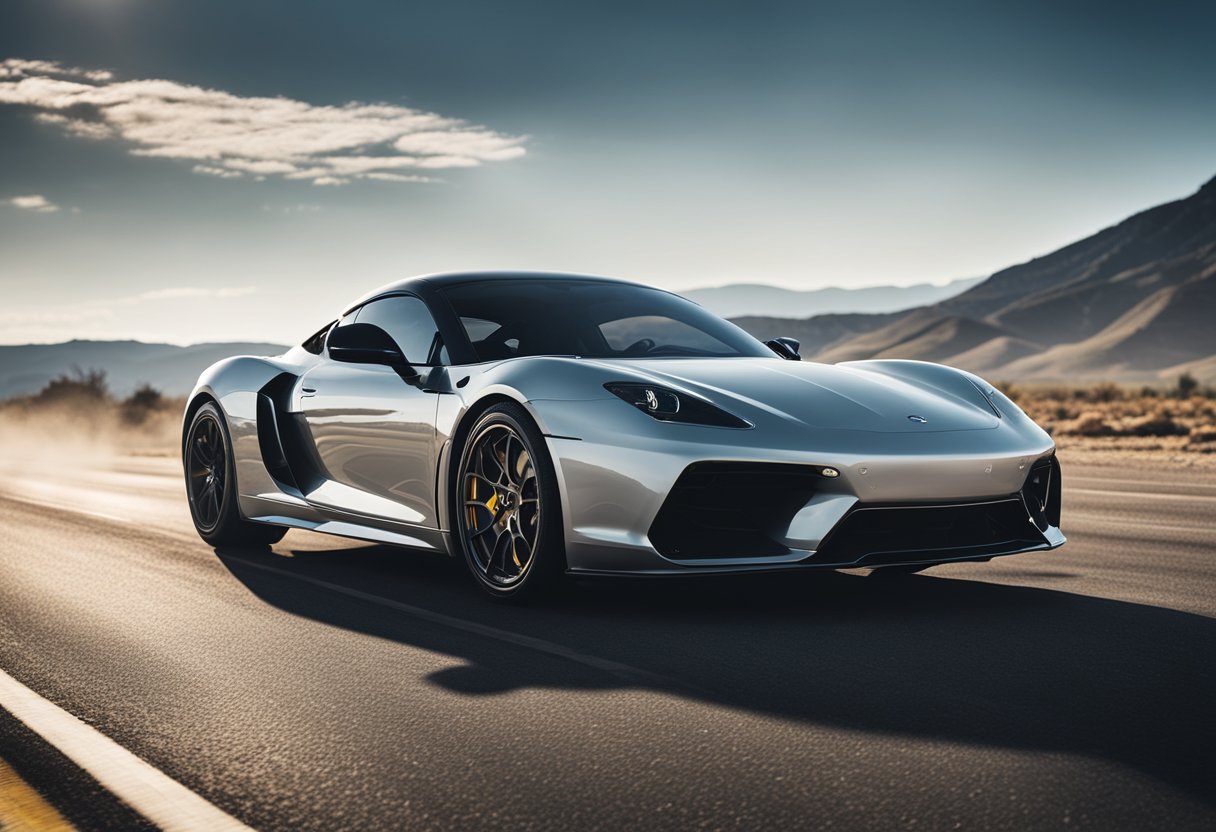 A sleek sports car racing on a sun-drenched highway, with high-performance tires gripping the asphalt while leaving all-season tires in the dust