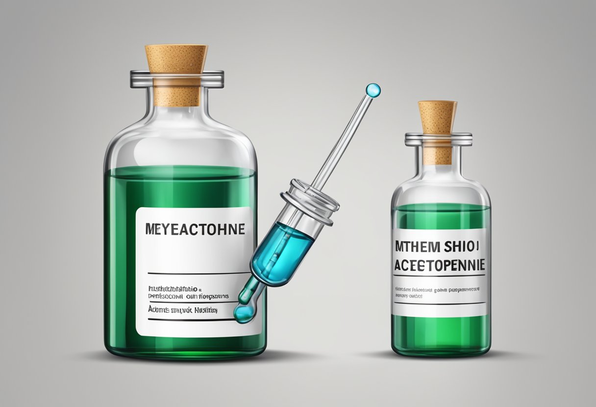 A glass vial containing 4-methylthio acetophenone, with a label and a dropper beside it