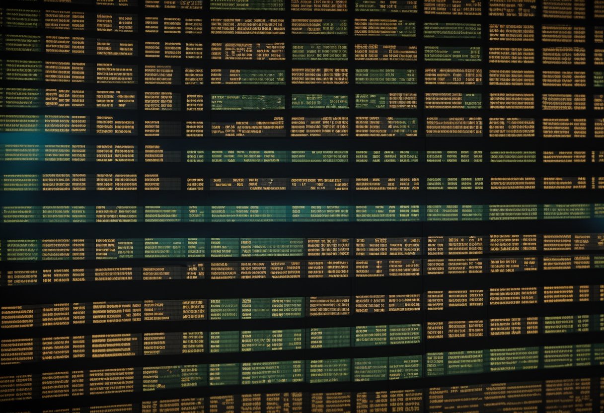 A digital screen displays fluctuating cryptocurrency rates