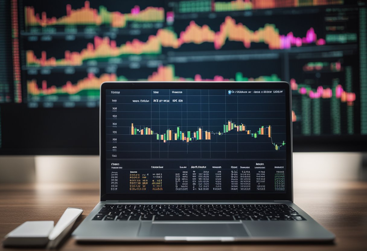 A computer screen displaying fluctuating crypto rates with graphs and numbers