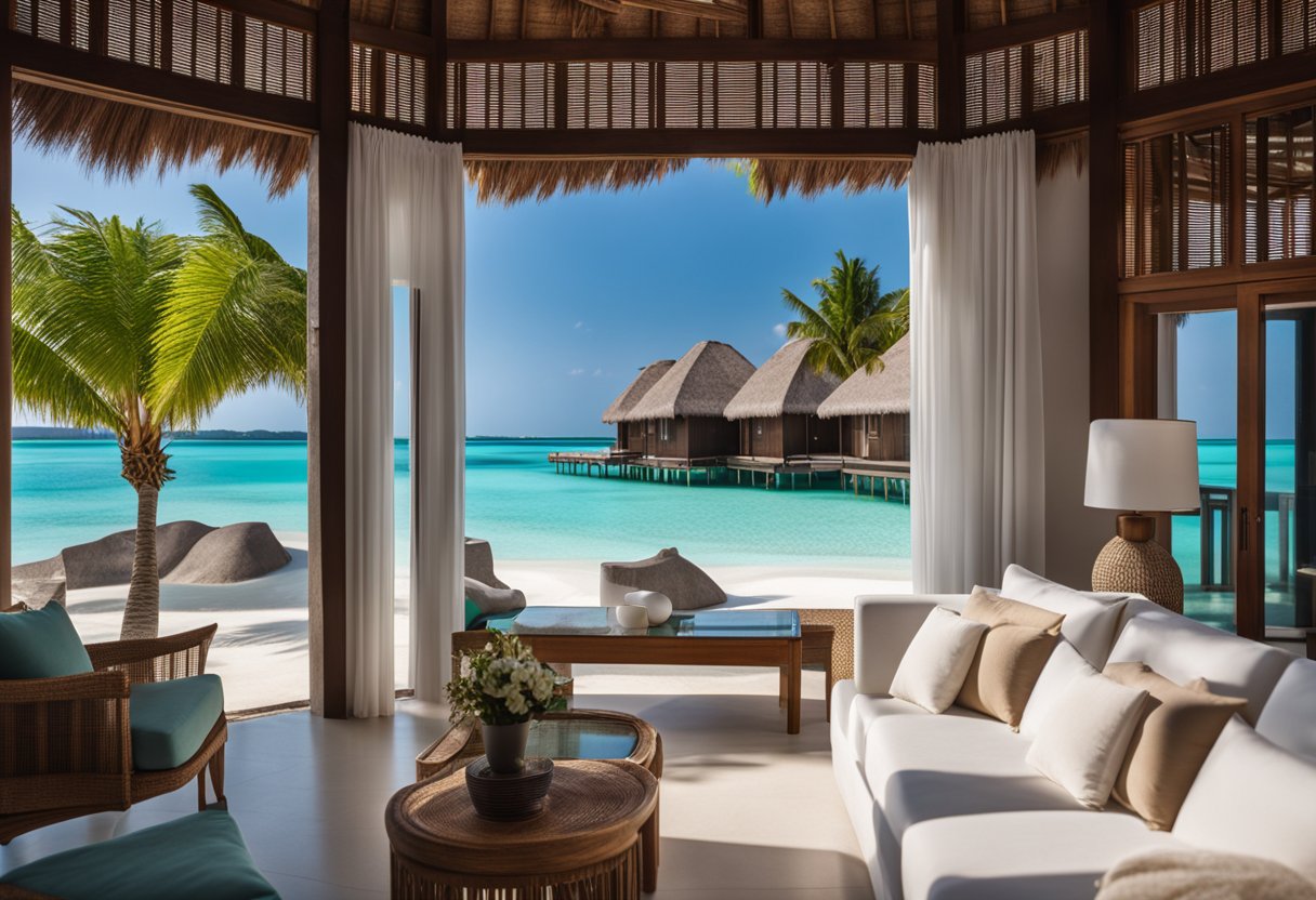 The Maldives resort Sun Siyam features overwater villas, crystal-clear turquoise waters, and pristine white sandy beaches