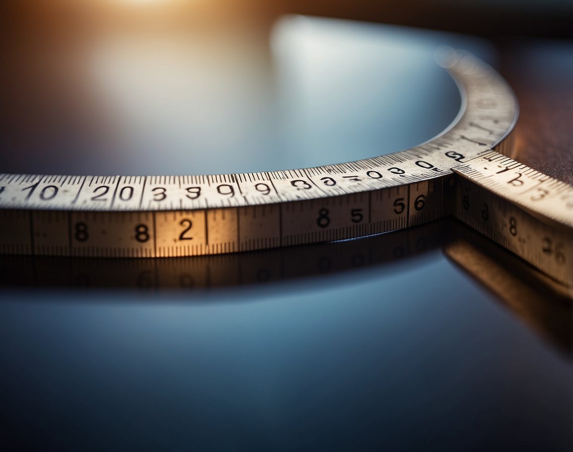 A ruler measuring a ring's diameter on a flat surface