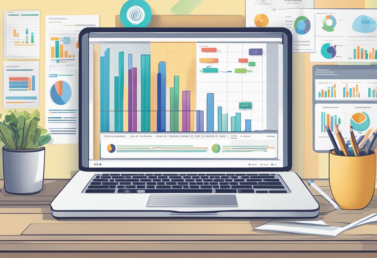 A laptop displaying edX finance courses with charts and graphs in the background