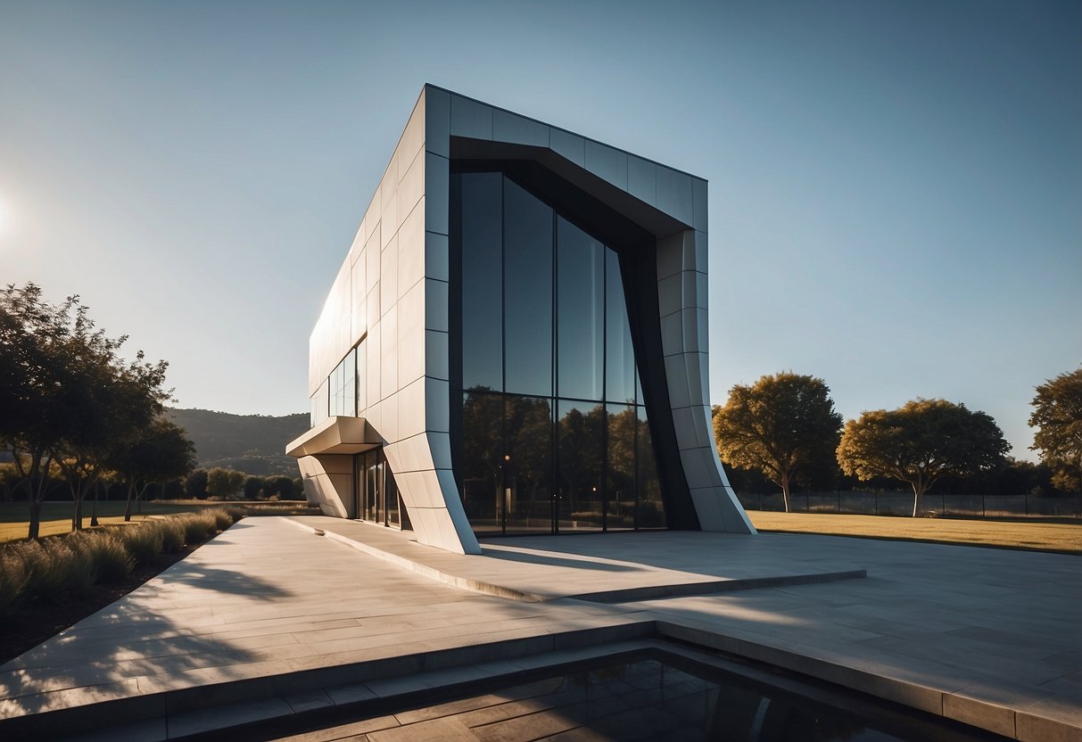 A sleek, geometric building stands against a clear sky, with clean lines and minimal ornamentation, showcasing the timeless appeal of minimalist architecture