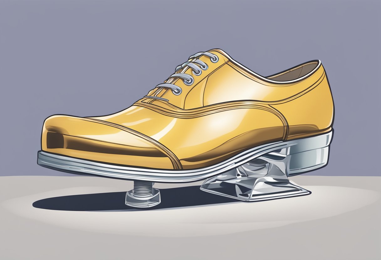 A foot stepping into a perfectly fitting shoe, with clear space between the toes and the end of the shoe, illustrating the importance of proper shoe fit for foot health