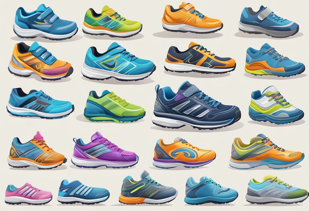 Children's shoes for different activities: running, playing, and sports. Each shoe designed for comfort and performance enhancement