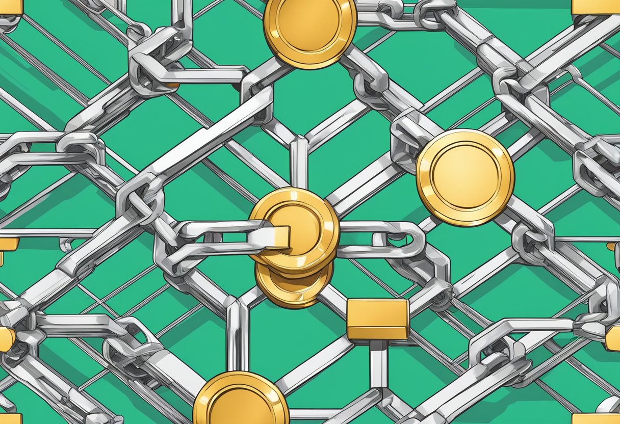 Different blockchain networks connect and exchange data seamlessly, symbolized by interlocking chains or bridges between them